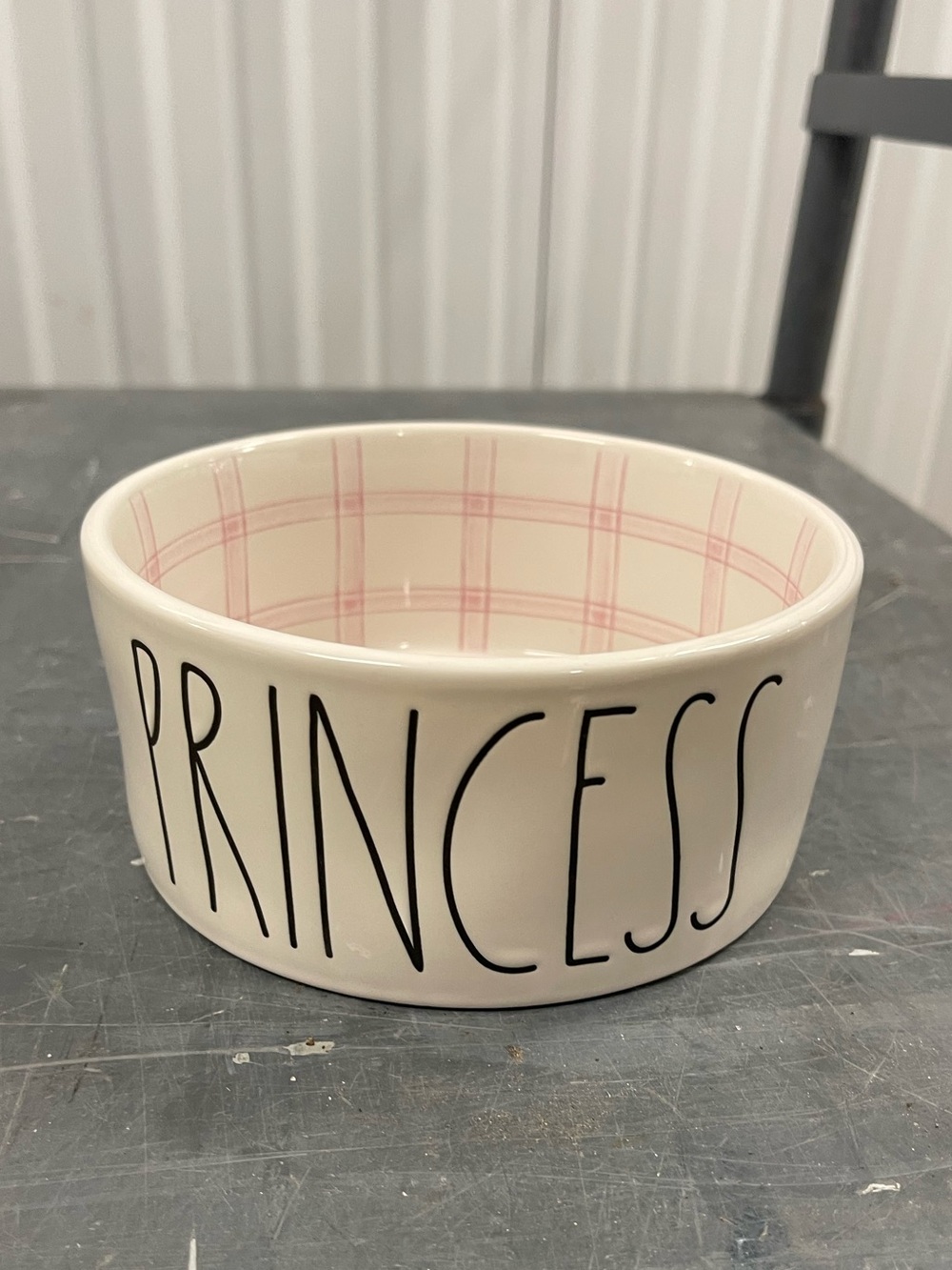Rae Dunn “PRINCESS”’Pet Bowl - adorable pink window pane interior - 6” diameter